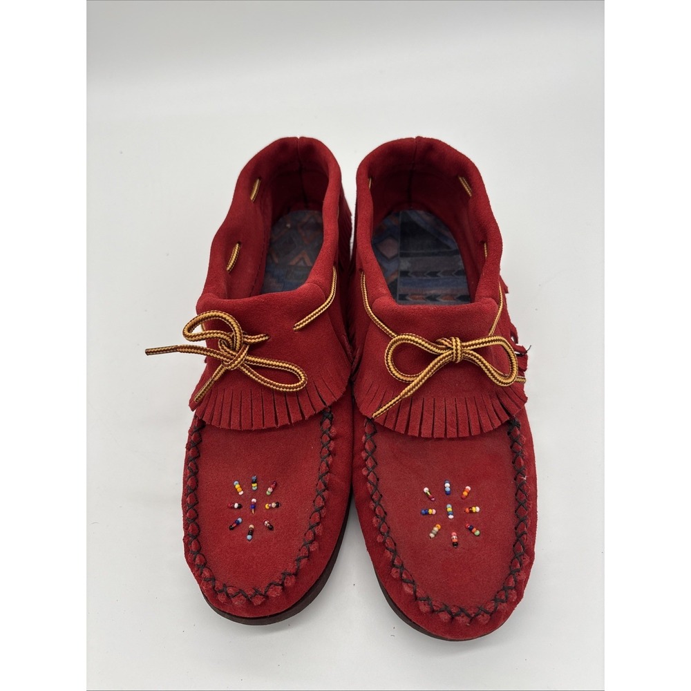 Red Suede Beaded Women's Moccasin‎ Sandals Size 10